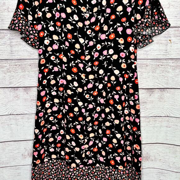 Talbots Short Ruffle Sleeve Girly Feminine Floral Jewel Neck Shift Dress Size 4 - Picture 9 of 11